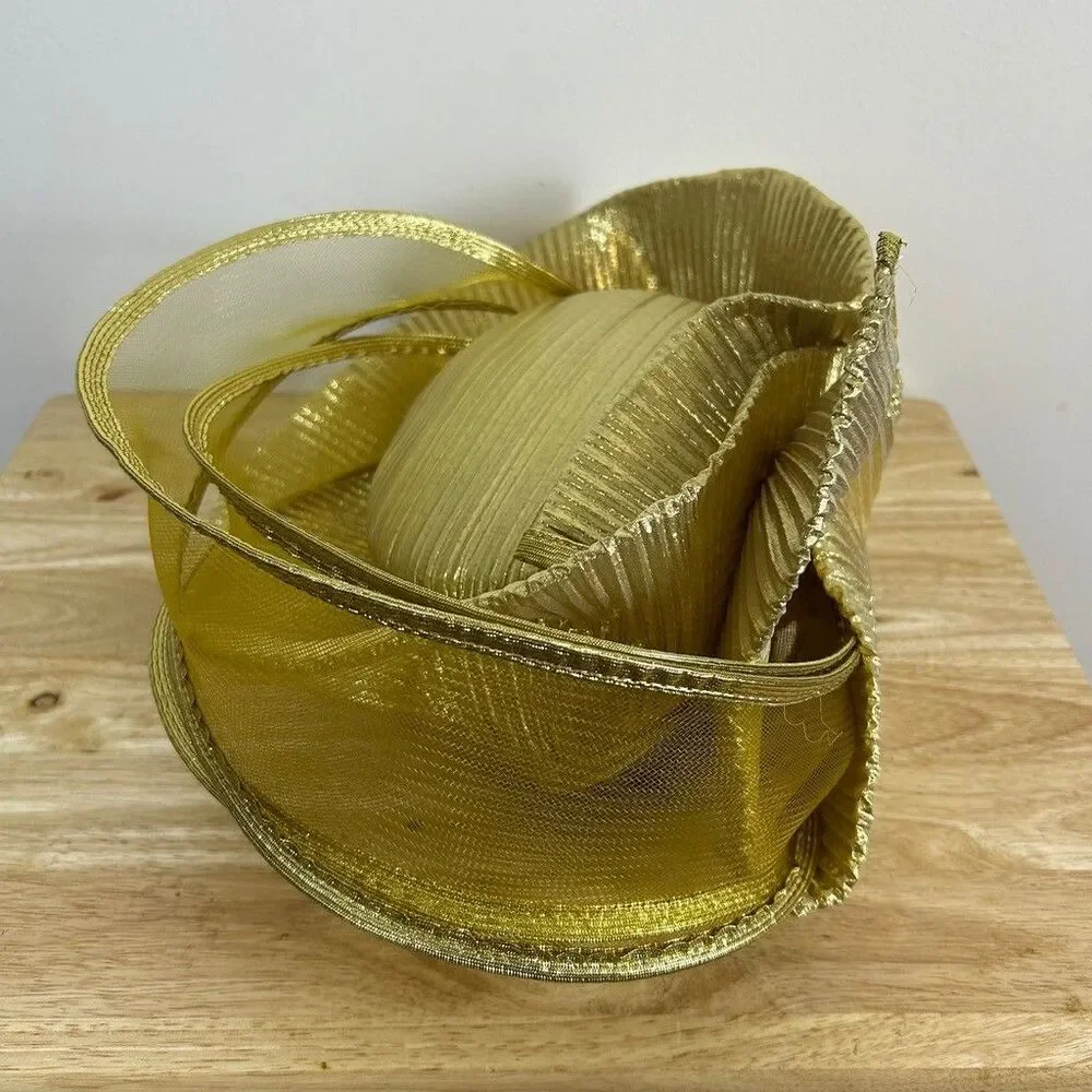 Created for Essence by Mail Gold Pleated Metallic Fascinator Hat Church Wedding